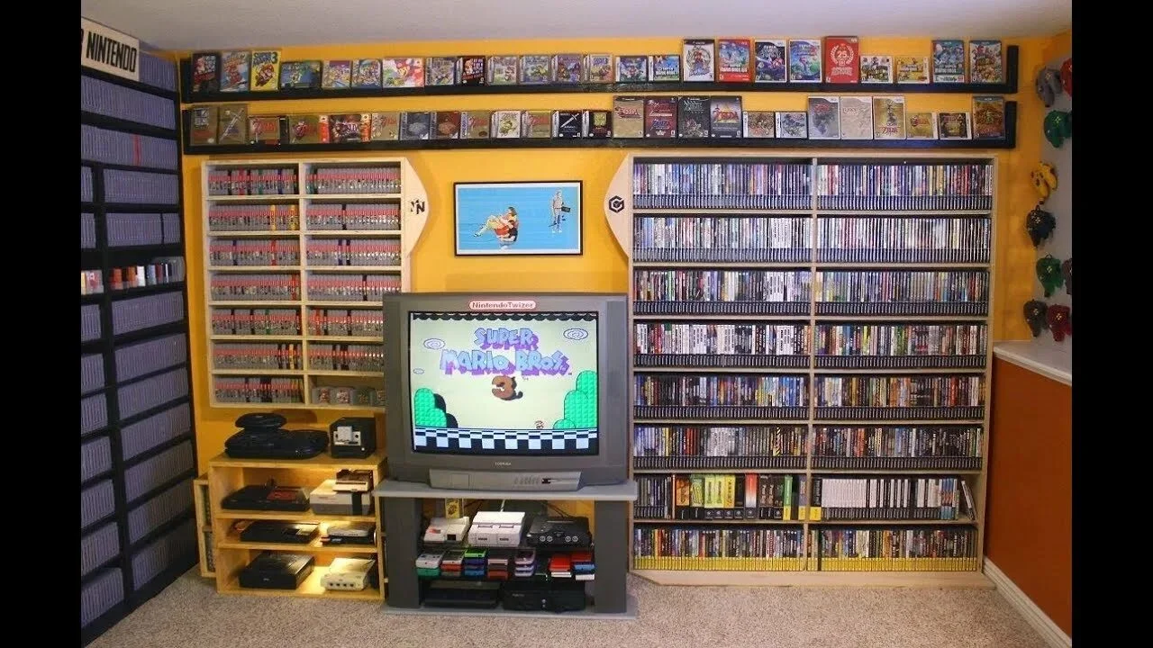 Shelves full of retro games