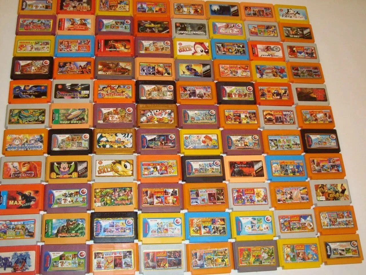 A collection of retro game cartridges